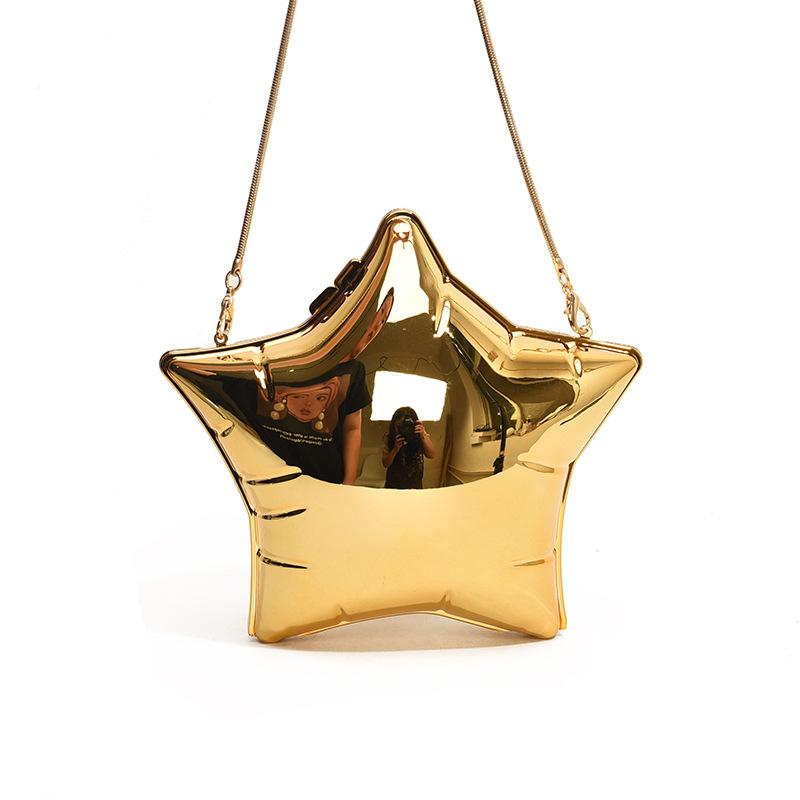 Kleine und süße fünfzackige Stern-Mode-Umhängetasche für Damen im ausländischen Stil, einfarbig, Abendessentasche, Ketten-Umhängetasche, Flut