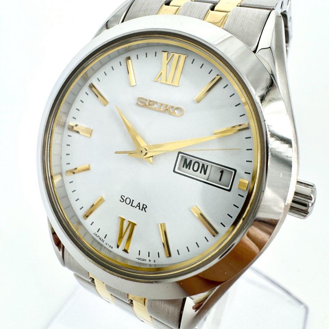 

[USED] Working SEIKO Solar Day-Date Round Watch in Gold