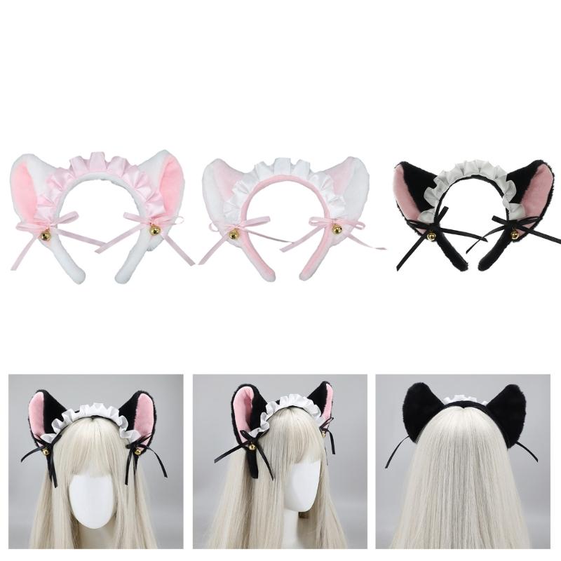 Damen Katzenohr Spitzenkopfschmuck mit Schleife Liebliches Spitzen-Katzenohr-Stirnband Cosplay Engelskopfschmuck Foto-Requisiten