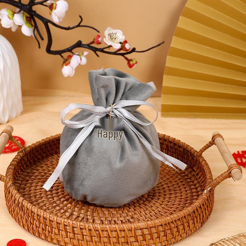 European Style Velvet Round Candy Bag - Creative Wedding & Festival Favor with Drawstring