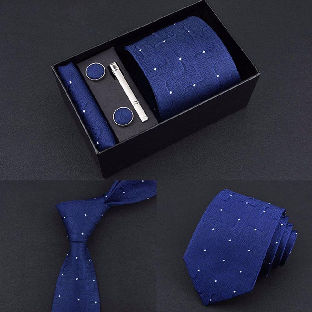 Fashion Handkerchief Wide Tie Sets Tie Clip Pocket Squares Cravat Business Classic Cufflinks Clip Box Men