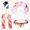 4-Piece Set Halloween Party Costume Rose Flower Headband Novelty Horror Necklace Gloves  for Women