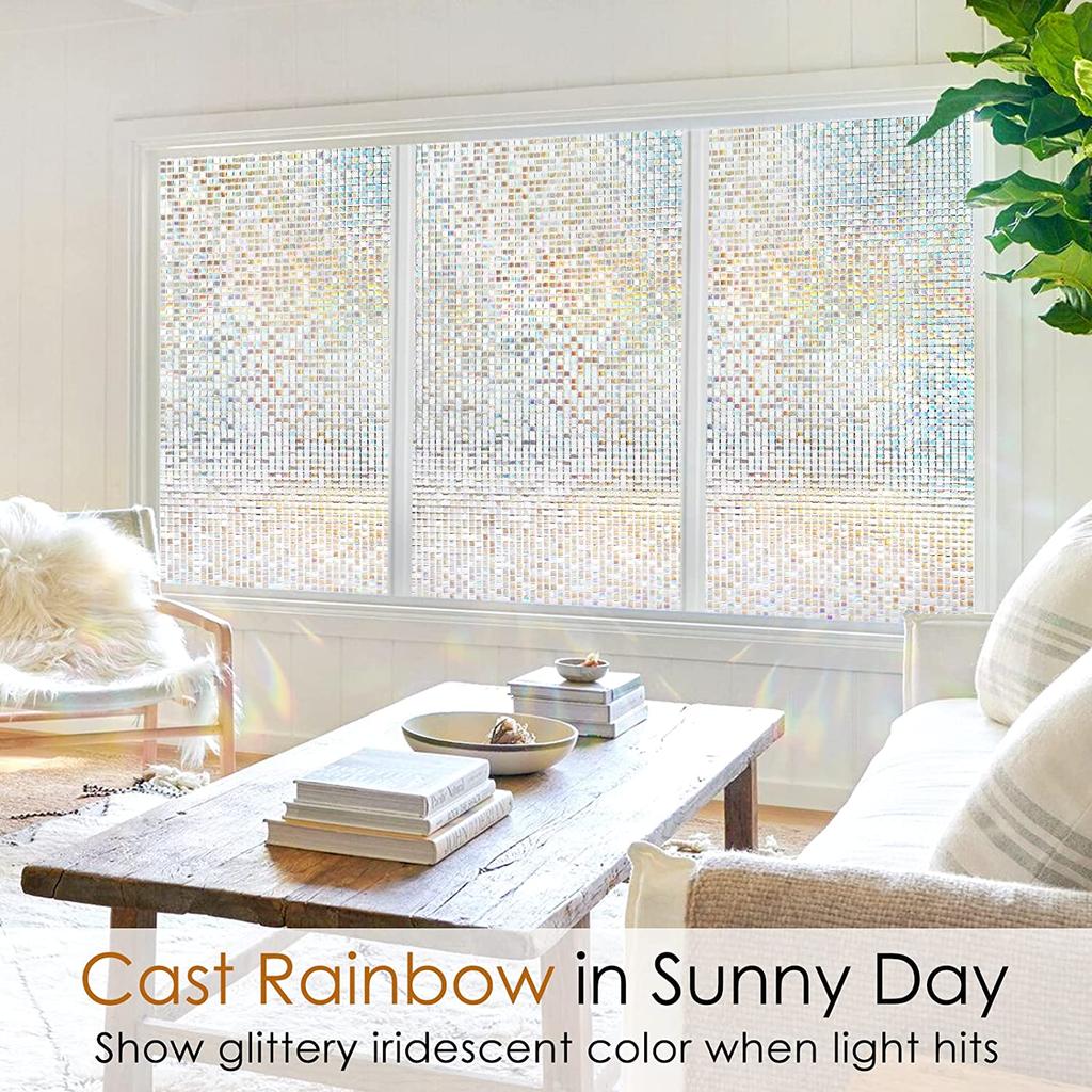 45x300cm Window Privacy Film Stained Glass Window Film Mosaic Static Cling Decorative Window Vinyl, Removable Rainbow Window Tint