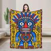 Tribal Mask Blanket Tiki Totem Throw Folk Art Flannel Home Decor