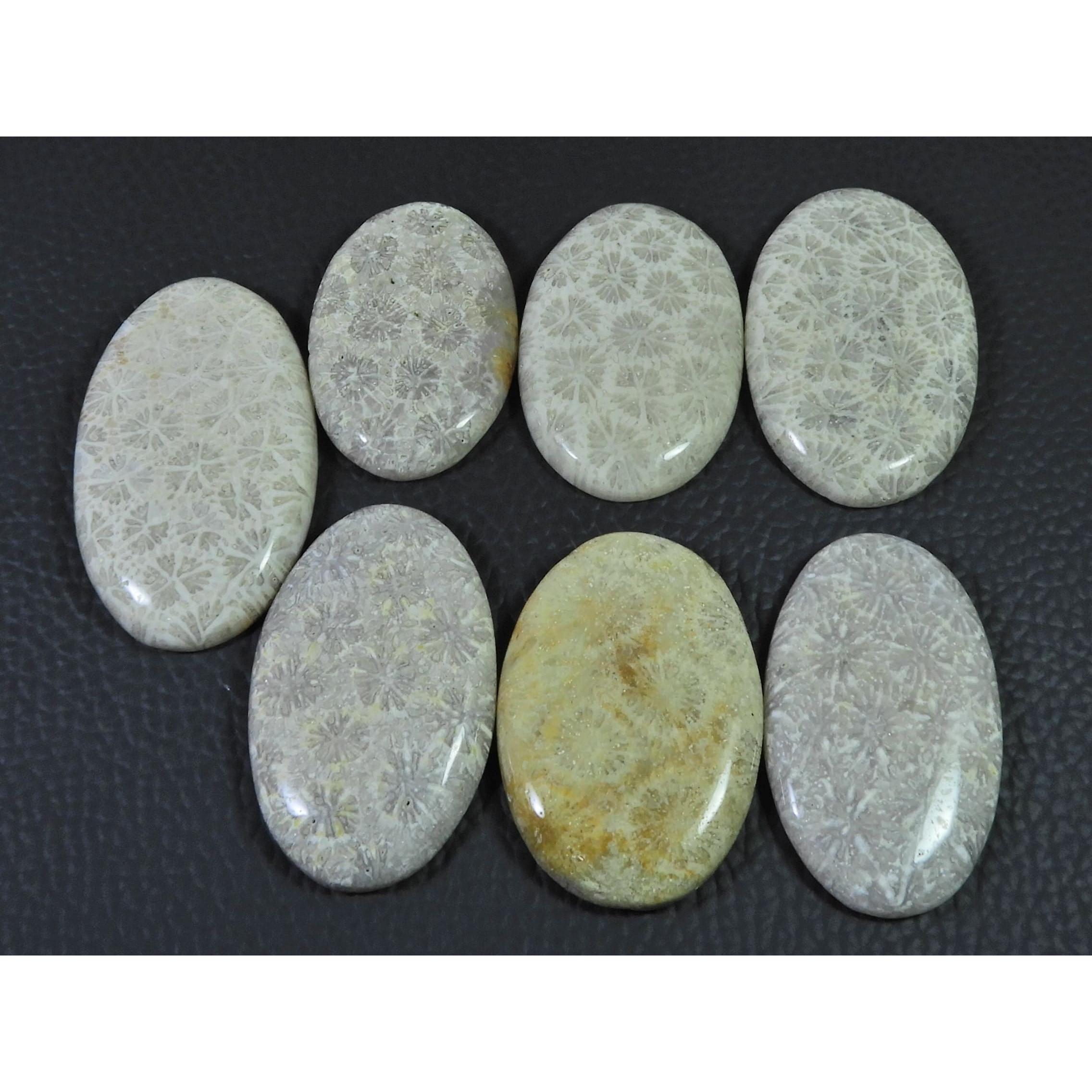 300Cts. Natural Fossil Coral Oval Cabochon Loose Gemstone 7Pcs Lot C-1893