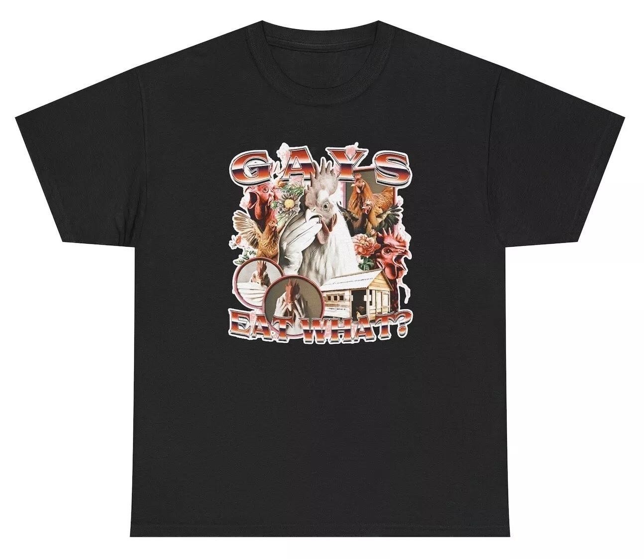 

Gays Eat What T Shirt Funny Cock Chicken LGBTQ Meme Gen Z Humor Tee XL
