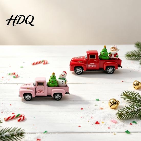 Miniature Truck Model Christmas Pickup Figurine Vintage Car Statue with Santa Claus Red Figurine Tree Snowman Alloy Vehicle Ornament for