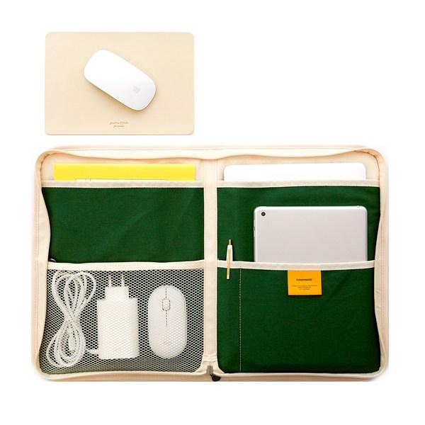 

Funny Made Canvas Laptop Pouch + Leather Mouse Pad, Green (Pouch)