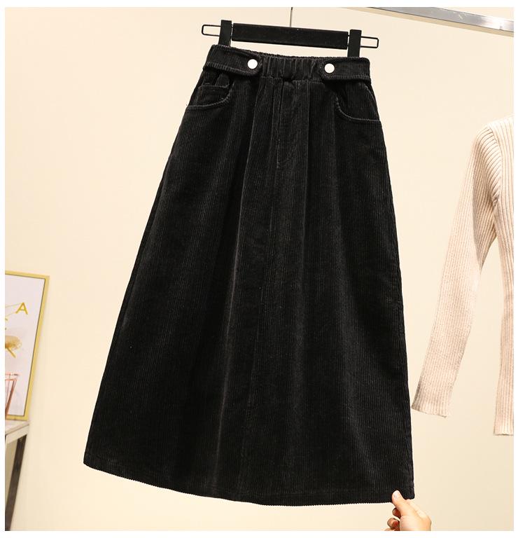 Übergröße Kord-Midirock mit hohem Bund: Lockere A-Linien-Passform für Herbst & Winter