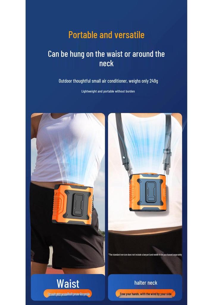 Portable Hanging Neck Waist Fan for Camping and Construction, Long Battery Life, Summer Cooling