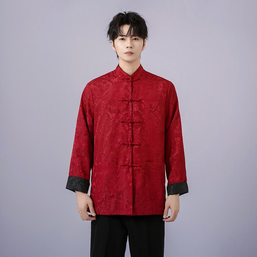 

Traditional Chinese Men s Double-Sided Tang Suit Jacket, Long-Sleeve, M1044 - Spring/Autumn XXXL чёрный/красный