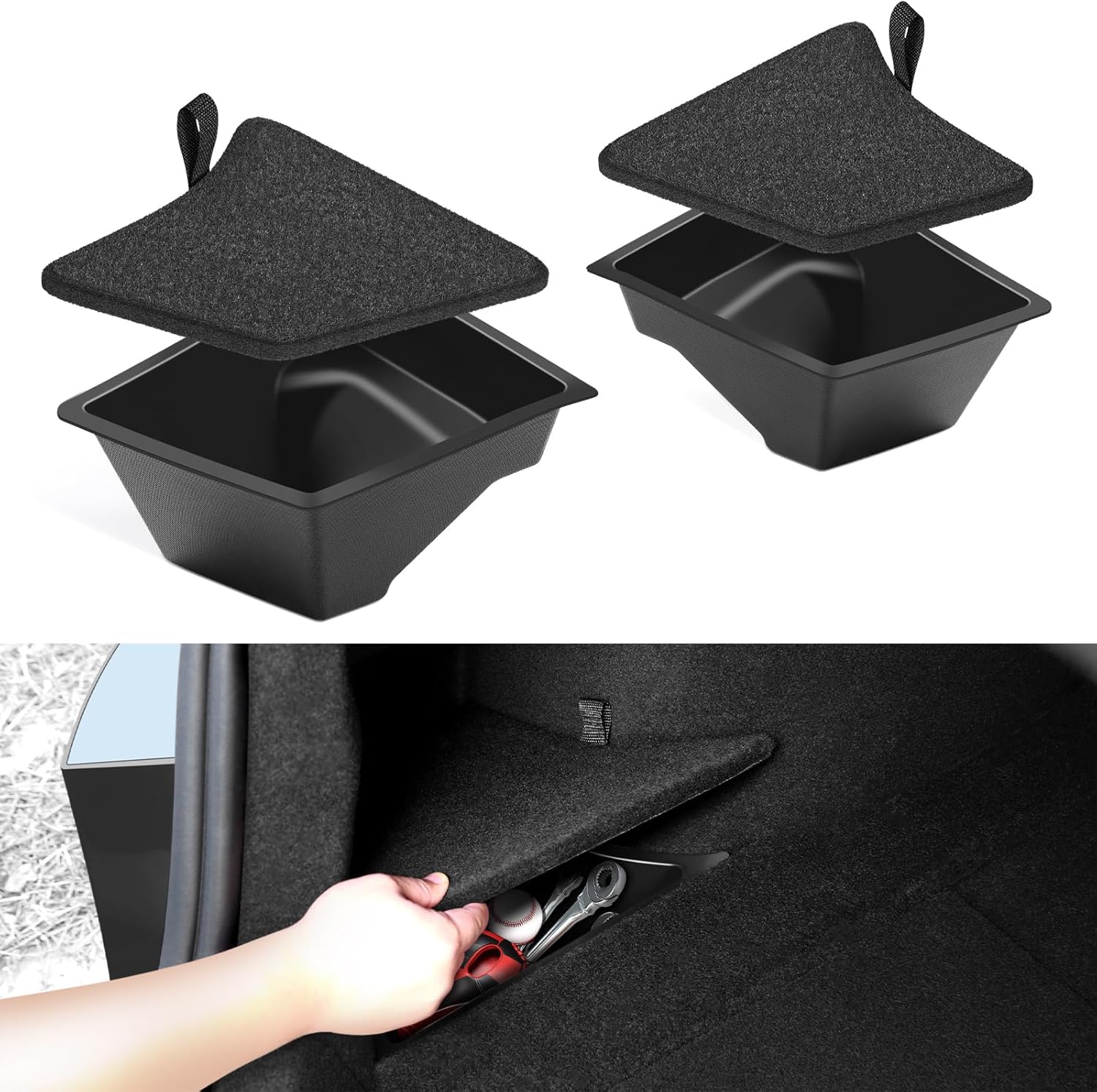 

Trunk Organizer for Tesla Model 3 2026 Highland Trunk Storage Bins with TPE Lid Waterproof Rear Trunk Side Storage box 2PCS
