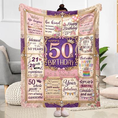 Happy 50th Birthday Celebration Flannel Blanket-Soft and Suitable for Sofas,Beds,Offices,Travel,All Seasons,Great Gift for Holidays and Birthdays.