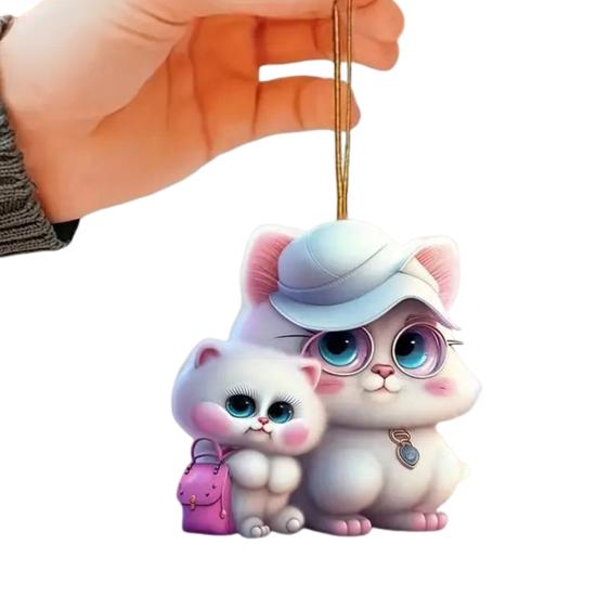 2D Flat Cat Car Rear View Mirror Charm Acrylic Cartoon Cat