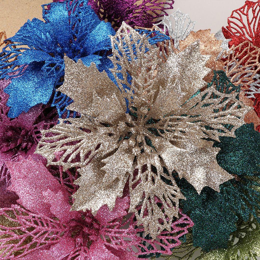 New Glitter Artifical Fake Flowers Christmas Tree Decorations Home Xmas Ornaments Christmas Flowers