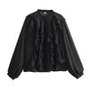 Spring 2025 European & American Style Layered Stand Collar Polka Dot Long Sleeve Shirt for Women