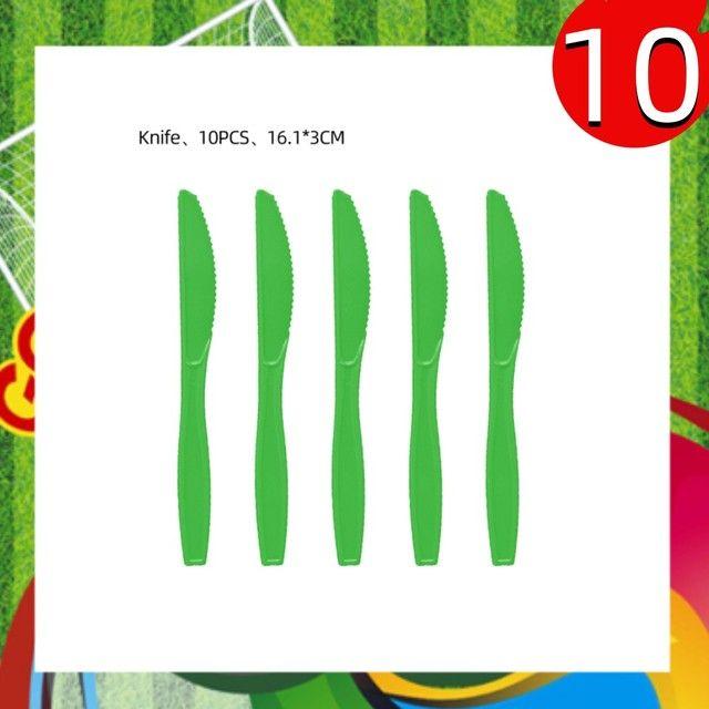 Green Football-themed Birthday Party Tableware Set - Disposable Paper Plates, Cups, Knives, Forks, Spoons and Straws