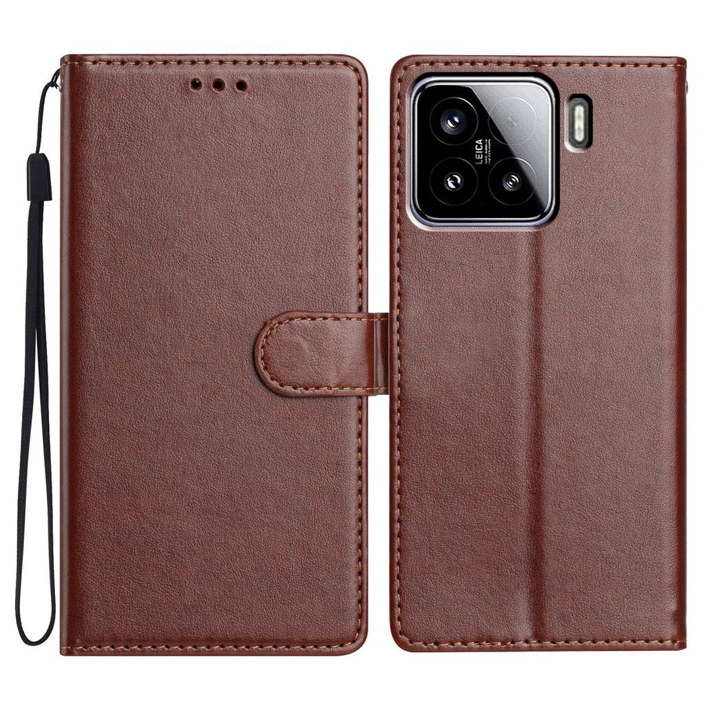 For Xiaomi 15 Leather Case Wallet Stand Phone Cover with Handy Strap
