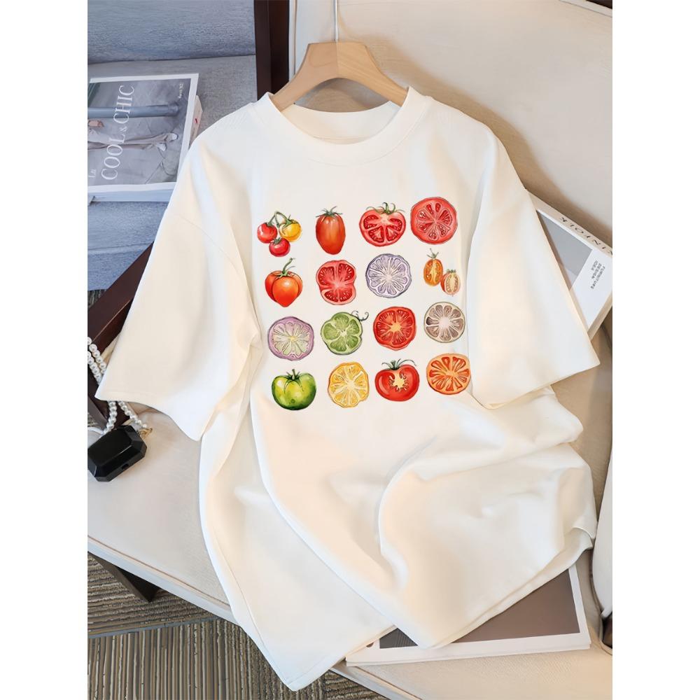 Tomato Variety Series Women's Summer Fashion T-shirt Head Short Sleeved Casual Hip-hop Round Neck T-shirt