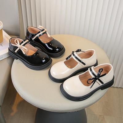 Children's Shoes Spring and Autumn New Korean Version of Bow Girl Princess Shoes Students Single Shoes Small Black Leather Shoes Tide