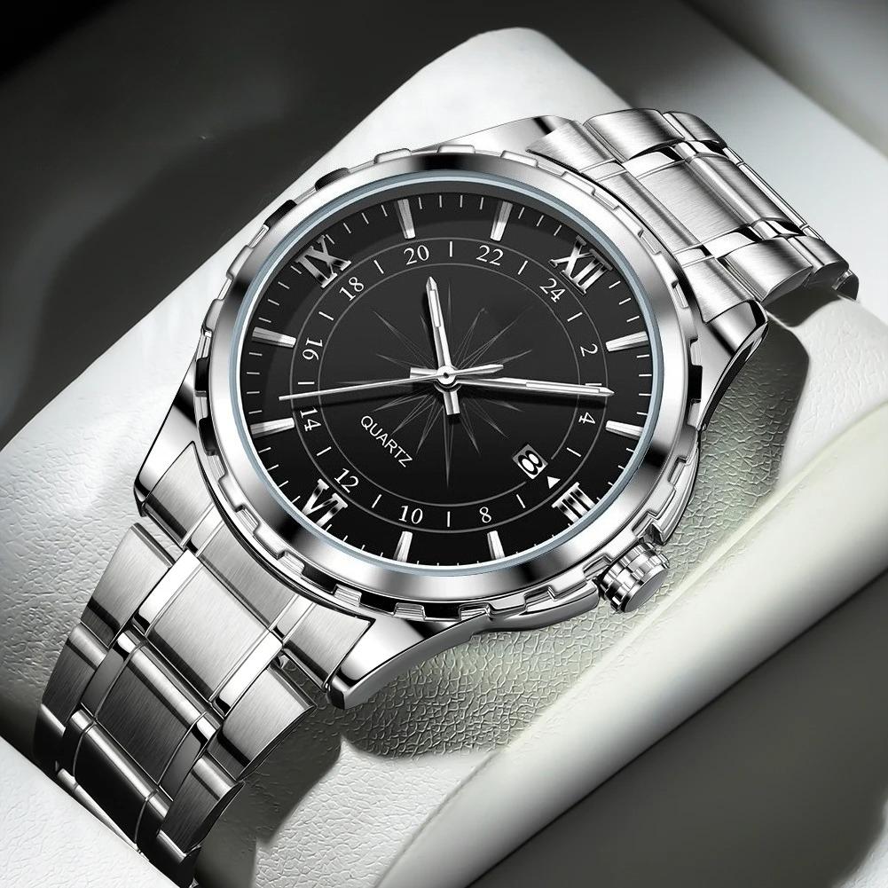 

Men Waterproof Luminous Watch Stainless Steel Belt Dual Calendar Men s Quartz Wristwatch