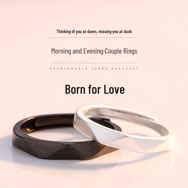 Minimalist Adjustable Black & White Couples Rings - Trendy Japanese & Korean Design for Men & Women