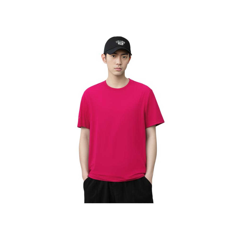 Li Ning Group Purchase Series Solid Color Round Neck Comfortable Breathable Versatile Short Sleeve T-Shirt Men Tops Bull-Red AHSUA49-3