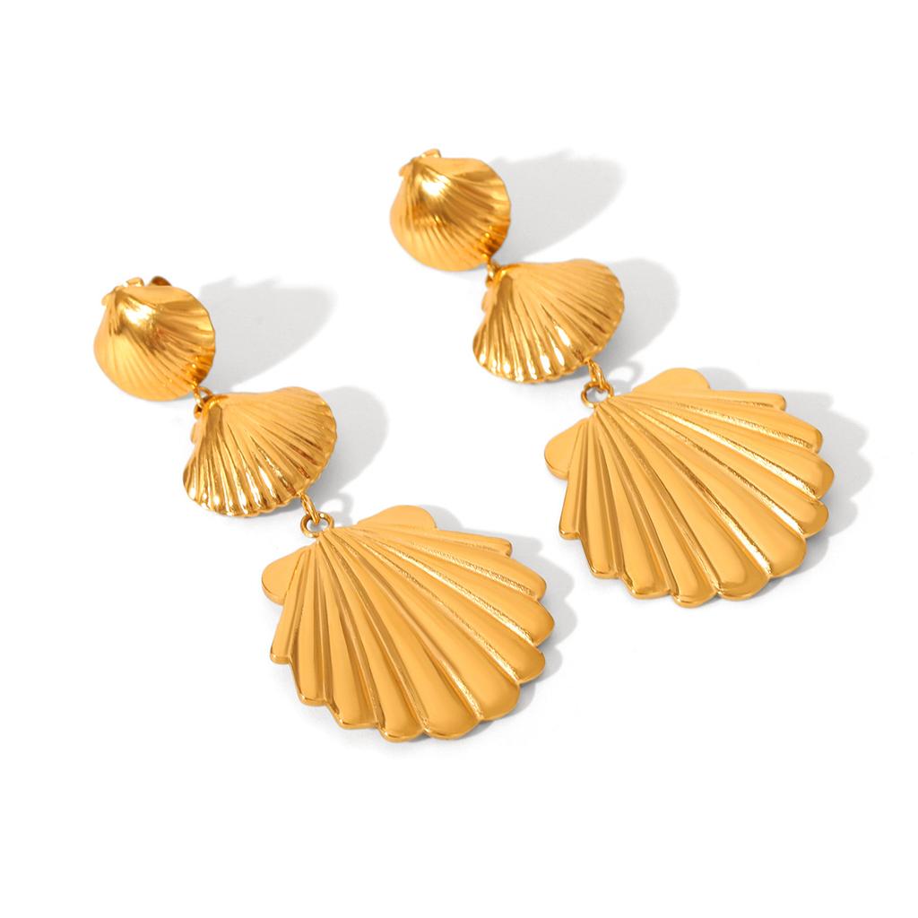18K Gold Stainless Steel Shell Stud Earrings, Titanium Steel Tassel Drop Earrings, Western Ins Ocean Style Ear Jewelry