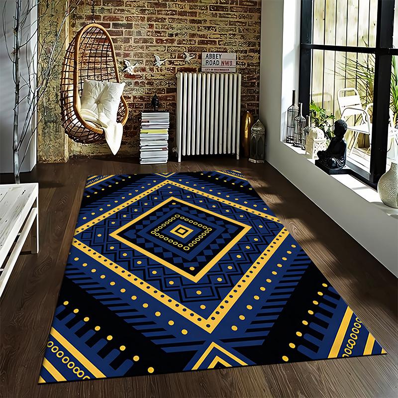 Geometric Tribal Pattern Carpet in Blue and Yellow with Modern Design Suitable for use as an anti-slip for living room bedroom sofas