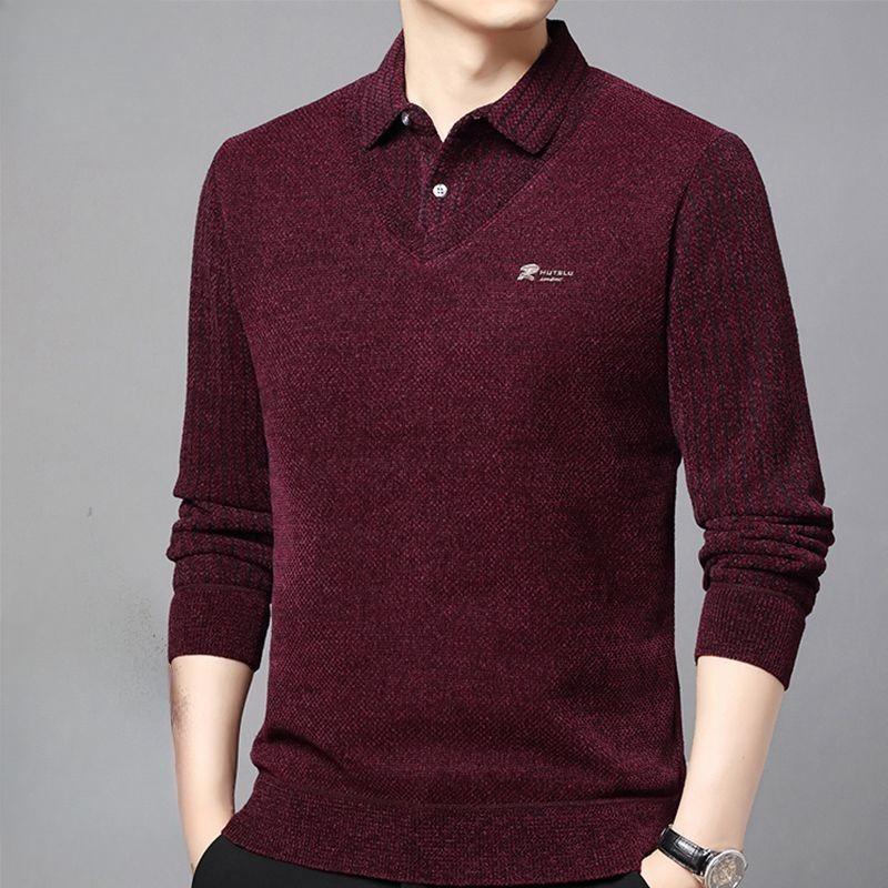 Mens Fleece Lined Polo Sweater Winter Warm Thick Knit Casual Comfortable Shirt 4XL