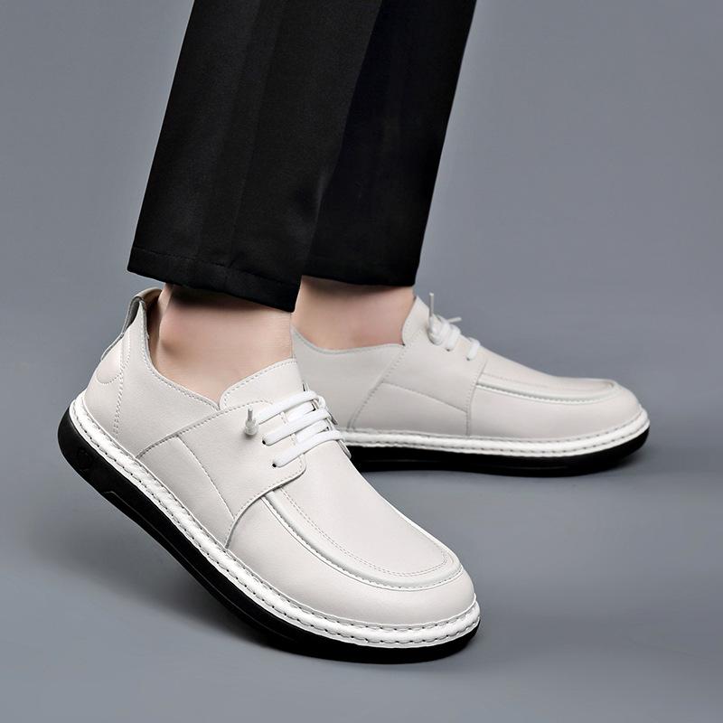 Fashion Spring Autumn Men's Casual Cow Leather White Shoes Fashion Korean Youth Fashion Big Head Men's Designer Shoes