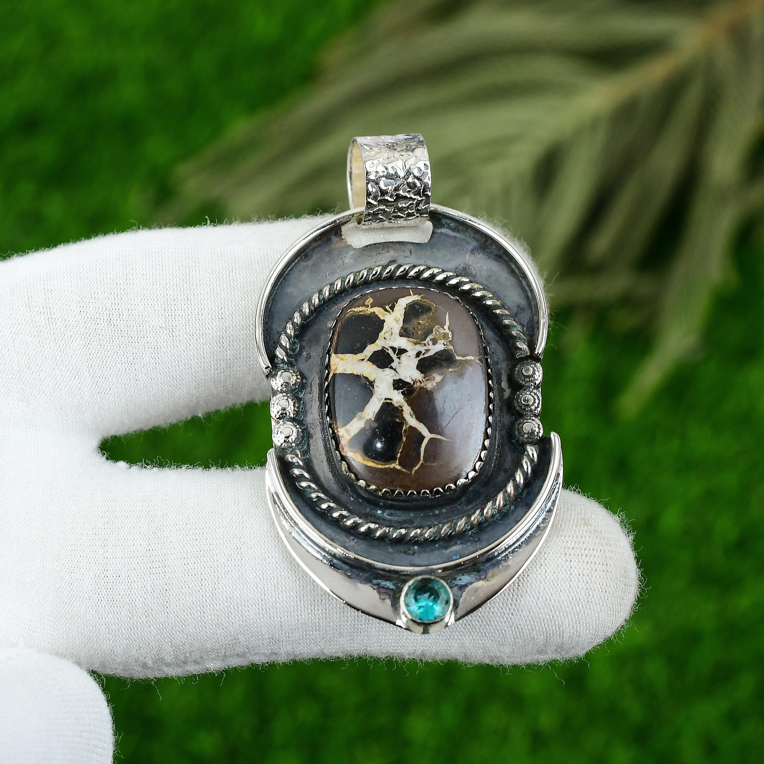 

Birthday Gift For Her Natural Moroccan Mud Crack Fossil Pendant 925 Silver