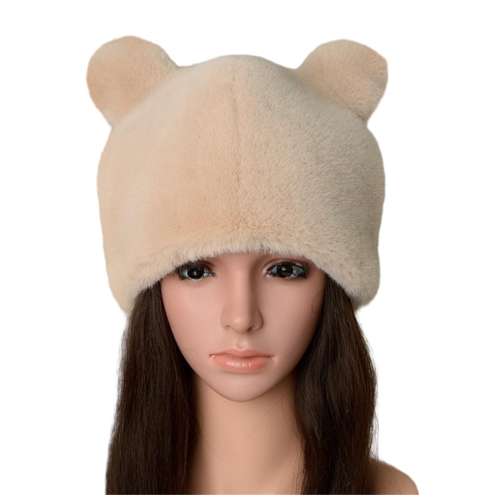 

Solid Color Plush Bear Ear Hat for Women Imitation Mink Fur Bucket Cap Warm Fishing Cap Outdoor Activity Hat Headdress різнокольоровий