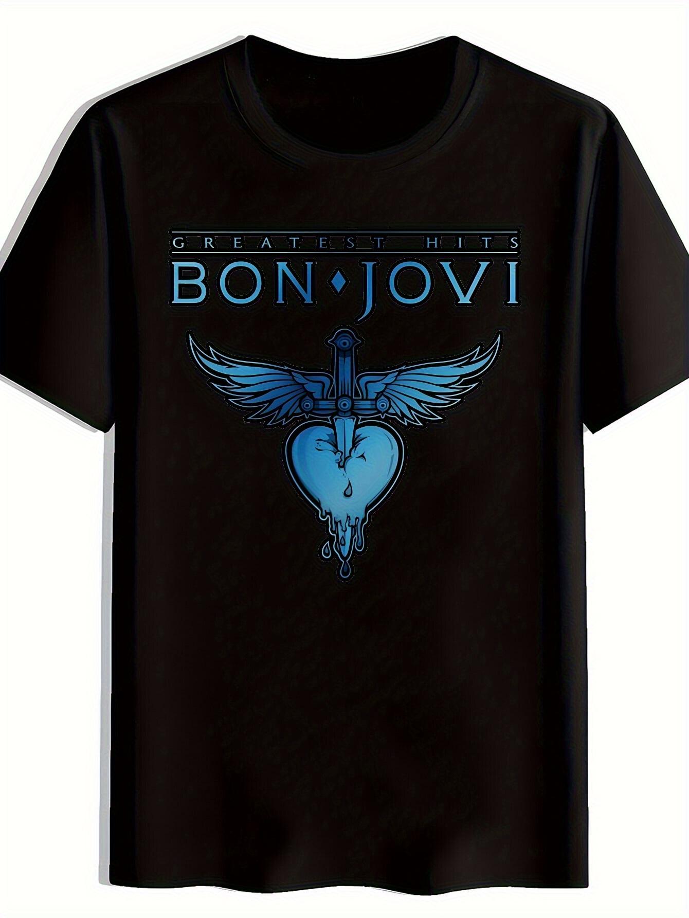 Retro Bon Jovi  Greatest Hits  Graphic T-shirt - Black Cotton S