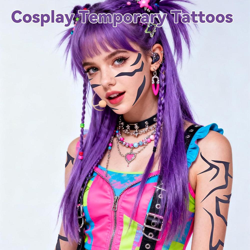 4Sheets Movie Anime Purple Temporary Tattoos For Halloween Cosplay Party