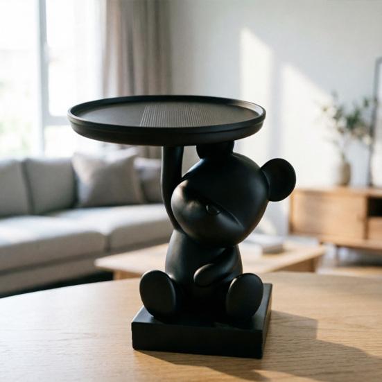 Bear Key Dish Bowl for Entryway Table 3D Printed Cute Bear Statue with Tray Cartoon Animal Figurine Candy Dish for Indoor Home Decor