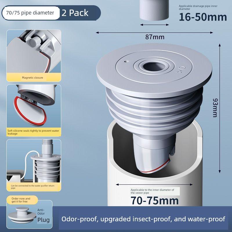 Universal 35-75mm Anti-Insect and Anti-Odor Sealing Plug, Anti-Overflow Sewer Three-Way Connector, Anti-Odor Shield Floor Drain Cover