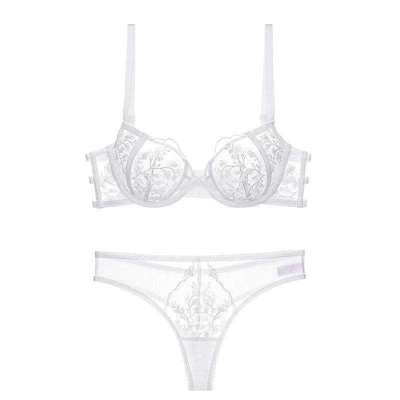 

Сексуальное женское нижнее белье, ультратонкие комплекты нижнего белья без губки и вышивки, кружевные комплекты нижнего белья, большая грудь, маленький бюстгальтер размера лагера 75B белый