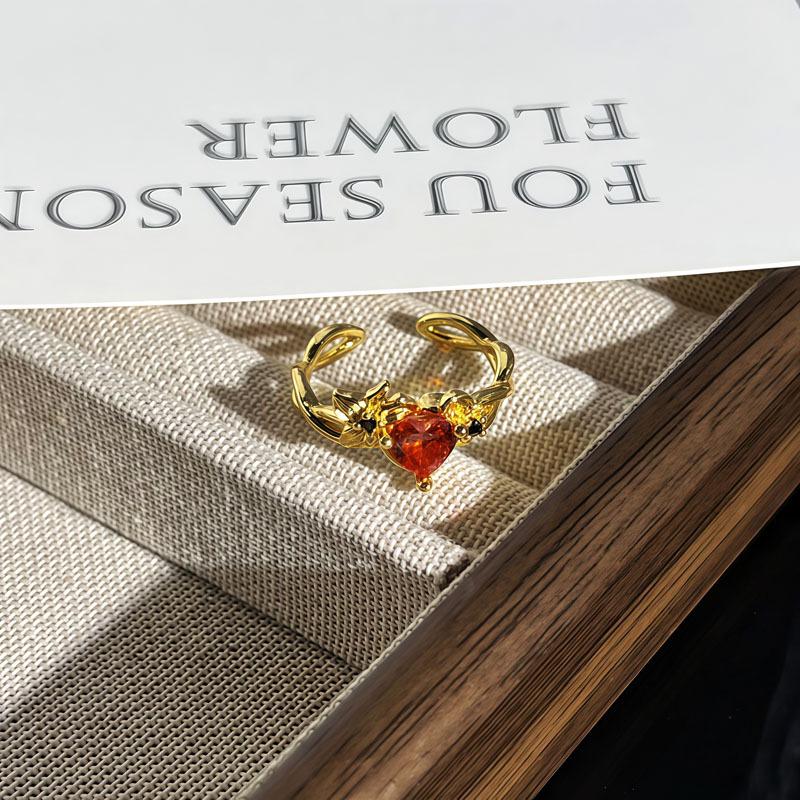Retro Aesthetic Gemstone Enamel Flower Ring for Women - Light Luxury Ins Cool Style Index Finger Accessory