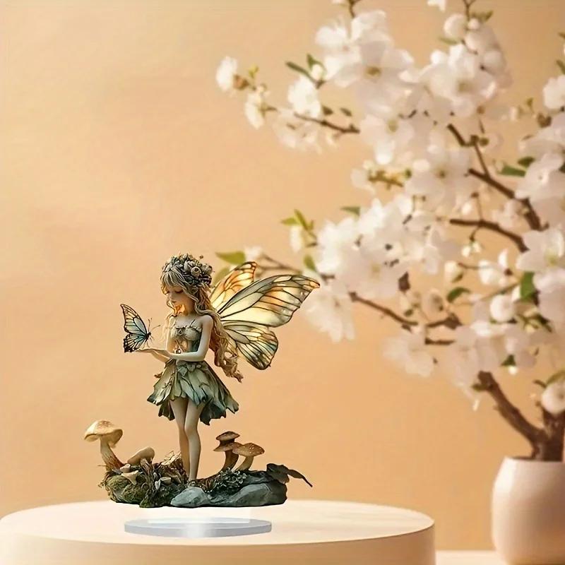 1 Piece Bohemian Fairy Statue/2D Acrylic Desktop Decoration/with Stand, Suitable for Home and Office Fairy Garden Decoration