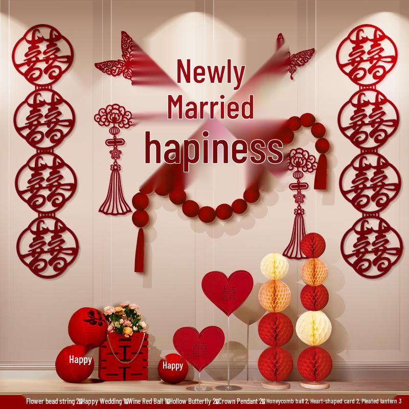 Festive Wedding Room & Bedroom Decor Set with Streamers and Wall Decorations for New Homes