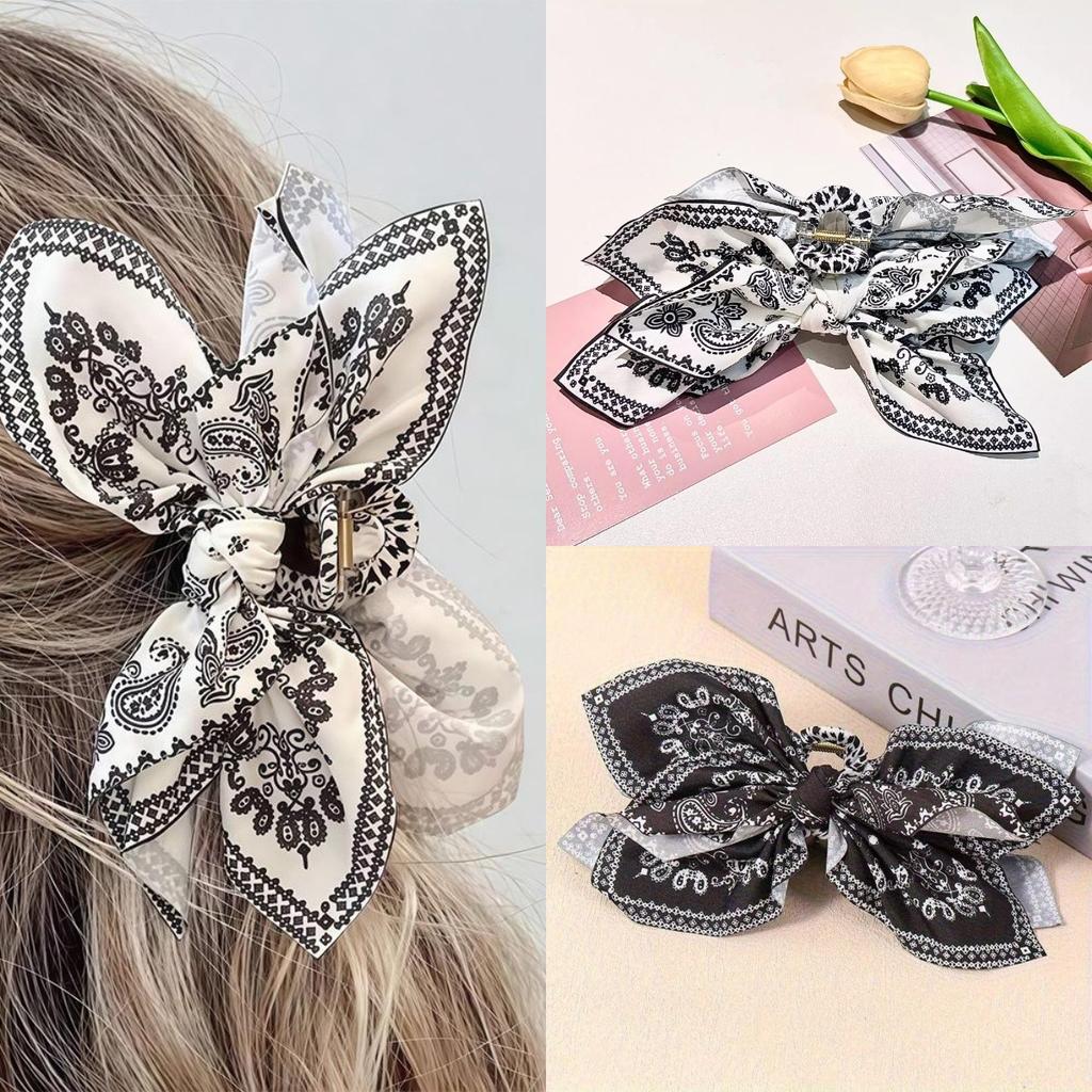 2pc Paisley Pattern Hair Claw Clips Set Large Bow Knot Design Lightweight Durable Hair Accessories for Women Girls