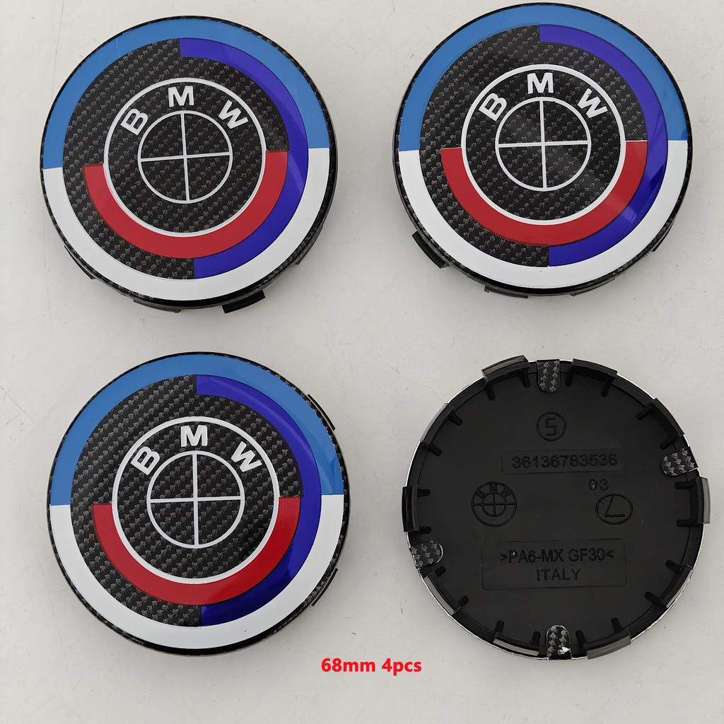 MLKQ6 Carbon Fiber Black Logo Front Hood Emblem 82mm+Rear Badge 74mm+Wheel Hub Cap 68mm/56mm+steering Wheel Sticker 45mm for All BMW