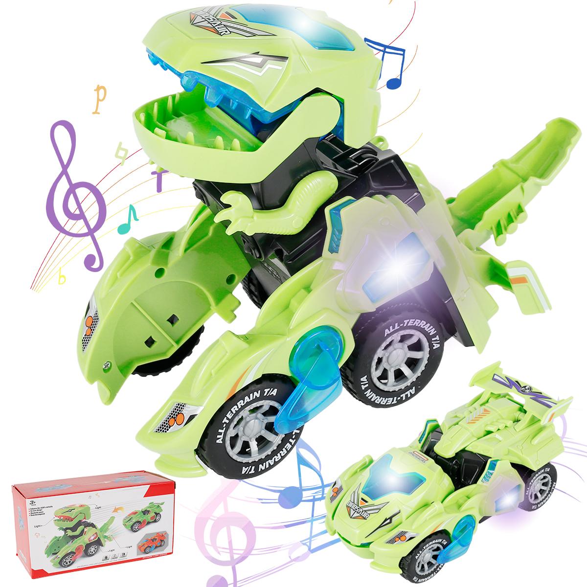 

Transforming Dinosaur Toys Automatic Transforming Dinosaur Car Toys with LED Light and Music Battery Operated Parent-children зелёный