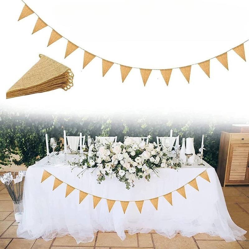 Colorful Jute Triangle Flags Vintage Pennant Bunting Birthday Wall Decor Graduation Party Supplies