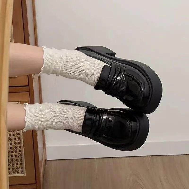 New high-heeled small leather shoes British style platform thick heel retro JK with skirt black single shoes