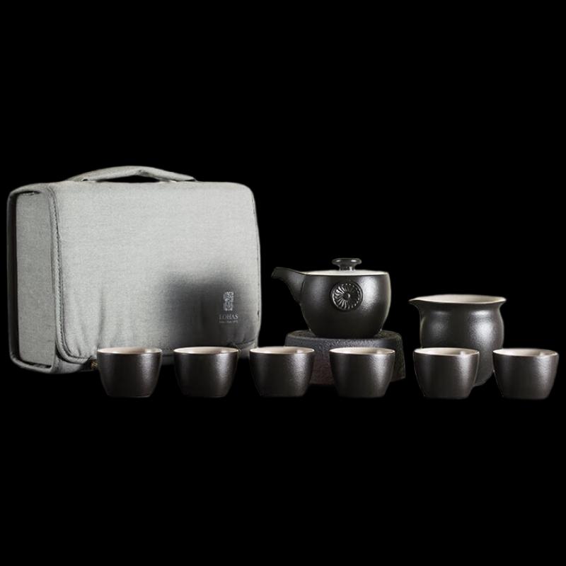 Lubao Ding Kiln Dragon Tea Set (1 Pot, 6 Cups) with Portable Bag