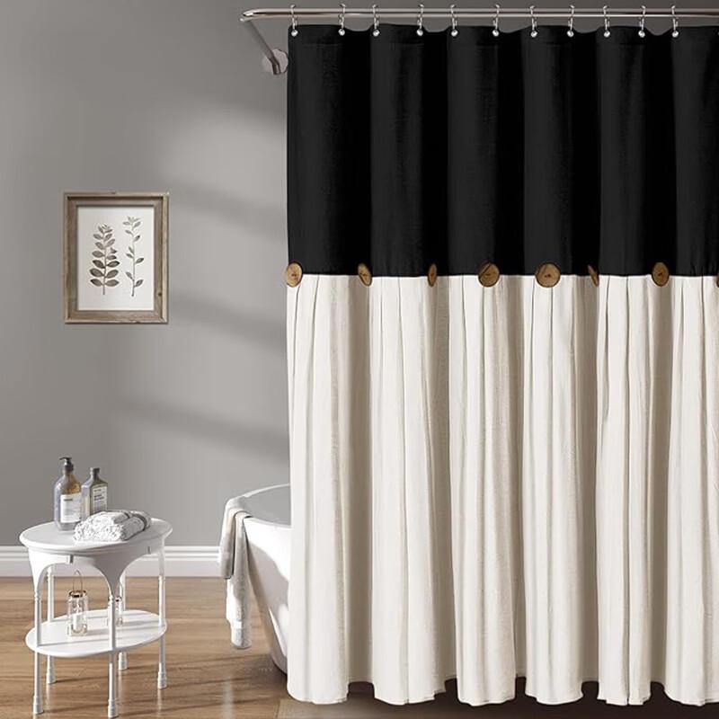 

Handon Cotton Linen Button Patchwork Shower Curtain