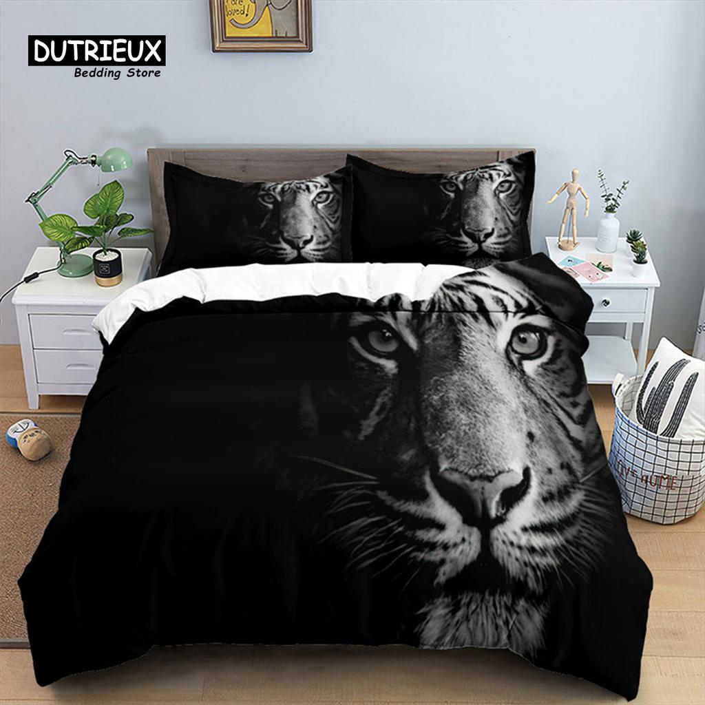 Tiger Duvet Cover Set Queen Size African Animal Bedding Set Tropical Wild Animal Leopard Comforter Cover For Kids Adults Decor