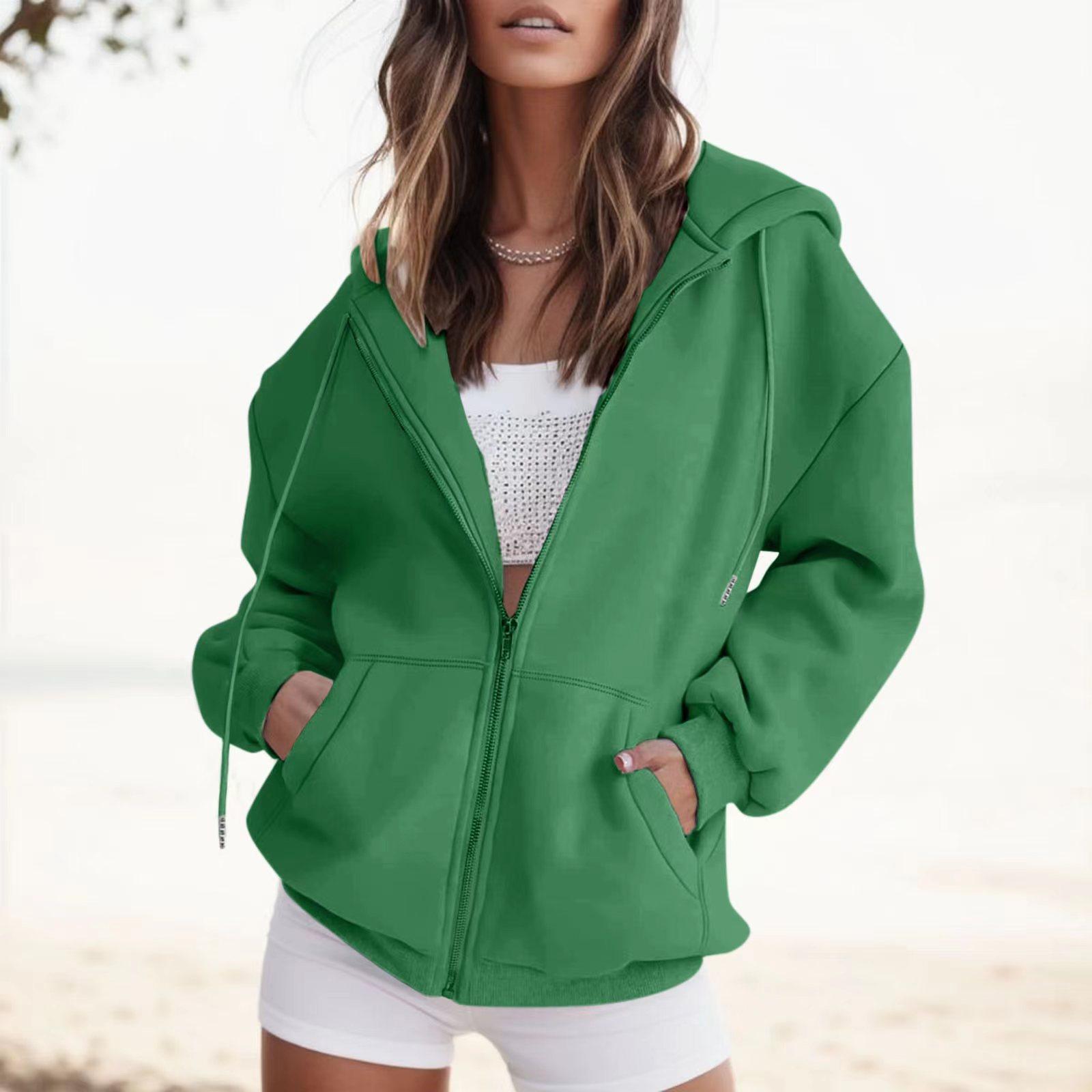 

Утолщенный свитер с капюшоном, повседневный кардиган, топ на молнии, женская одежда 3XL зелёный